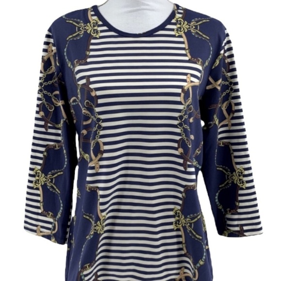 J. McLaughlin Signature Top Equestrian Print Stripes Catalina Cloth - Picture 1 of 9